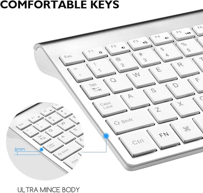 cimetech Wireless Keyboard and Mouse Combo, Compact Silent Ergonomic Scissor Switch Keyboard and Optical Mouse Set, 2.4G Lag-Free Cordless Keyboard Mice for Computer, Mac, Laptop, PC, Windows - Silver