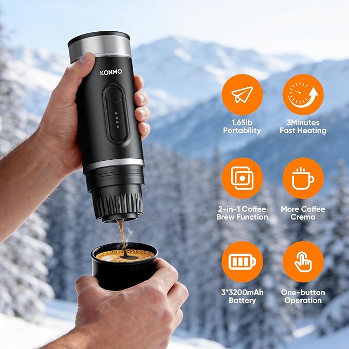 Portable Espresso Machine for Travel, Self-Heating Coffee Maker Works with Capsules & Ground Coffee, Type-C Rechargeable for Outdoor Camping Car RV Business Trips