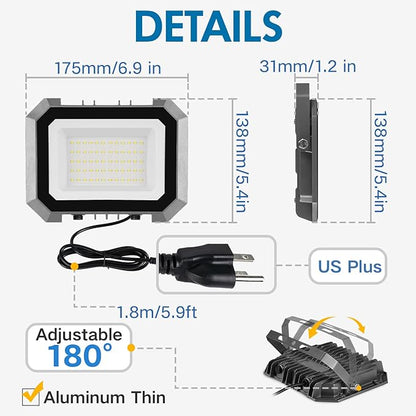 1 Pack LED Flood Lights Outdoor, 50W 5000LM Super Bright Floodlight Outside Work Light with 5.9FT Plug, IP65 Waterproof 6000K Outdoor LED Flood Light for Garage, Yard, Lawn, Garden