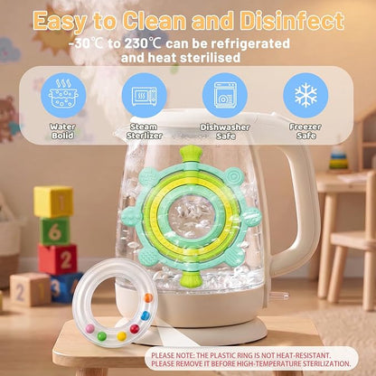 Rotatable Baby Teething Rings Rattle Toys for Infants 3-12 Months, Silicone Baby Teether Sensory Toys with Raised Textured Bumps, Safe & Soft for Chewing, Teething Relief, Soothing Sore Gums, BPA-Free