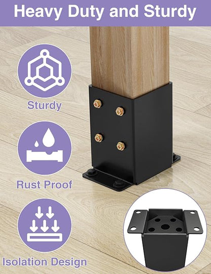 2 PCS Metal 4×4 Post Base, Inner Size 3.5"x3.5" | Heavy Duty Post Bracket, Anti-Corrosive Partition, Powder-Coated, For Pavilion Deck Railing Support