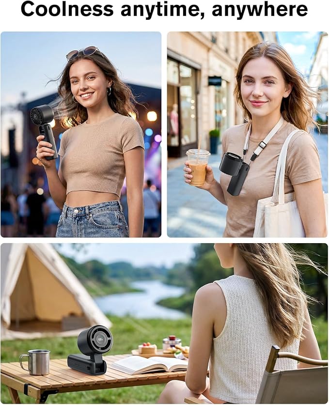 WHATOOK High Speed Portable Fan Rechargeable Personal Handheld Fan | 4000mAh 12 Hours 9m/s Strong Wind Cooling, Rechargeable Battery Small Hand Held Fans for Cruise Travel Theme Parks