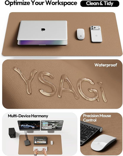 YSAGi Leather Desk Protector, Office Mat, Large Mouse Mat, Non-Slip PU Leather Blotter, Laptop Desk Mat, Waterproof Writing Pad for Office and Home(Khaki, 63" x 17.2")