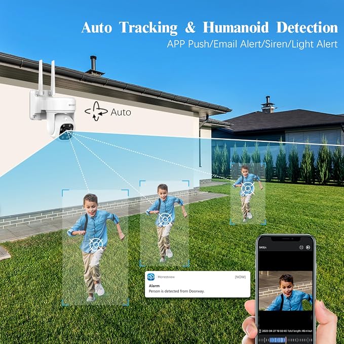 (2026 Update 120 Day Storage) 5MP PT Wireless Security Camera System with AI Human Tracking, Dual-Band 2.4G&5G WiFi, 130° Wide Angle, 2-Way Audio, No Monthly Fee, Outdoor Home Security Kit