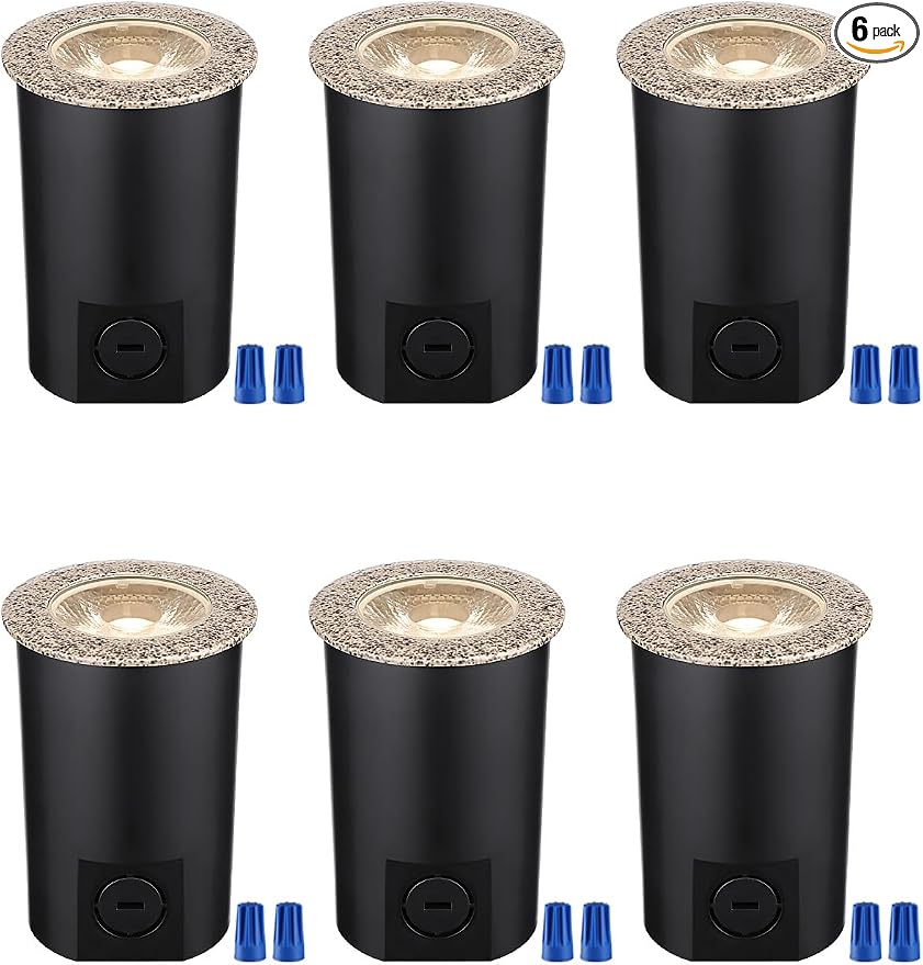 LEONLITE 3W 3000K Well Lights Landscape LED In Ground, 12-24V AC/DC Low Voltage, CRI90 IP67 Inground Well Lights Outdoor, Rock Color Aluminum Housing, Embedded Parts Included, Pack of 6