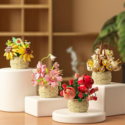 Mini Flowers Building Block Set,Flower Blocks Toys,Plants and Succulent Toys,Building Block Flowerpot，Botanical Collection Birthday Gift for Girls Boys Adults Kids Ages 6+ (Daisy 181Pcs)