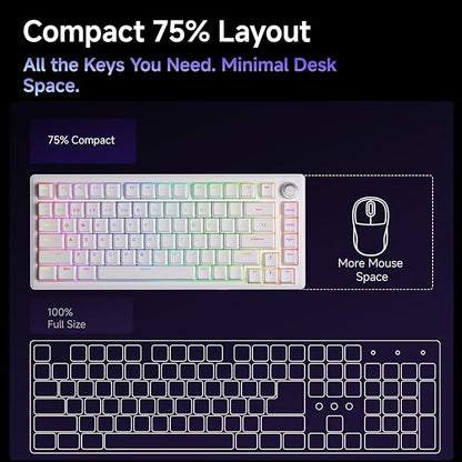 DIERYA DK81E 75% Mechanical Gaming Keyboard, Hot-Swappable, Wired, White | Gasket Mount, Pre-Lubed Linear Switches, 6-Layer Foam, Programmable, Volume Knob, RGB Backlight, Double-Shot Keycaps