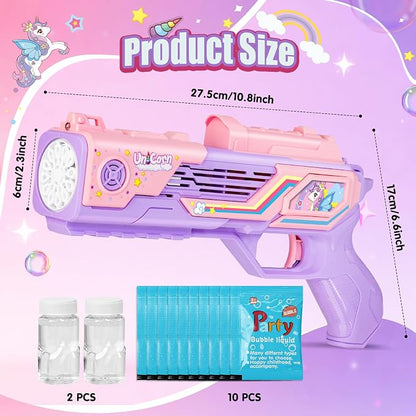 Rechargeable Unicorn Bubble Gun, Unicorn Toys for Girls Age 4-6, Outdoor Toys Bubble Machine, 3 4 5 6 7 8 9 10 11 12 Year Old Girl Gifts, Easter, Birthday, Summer, Wedding, Party Favors, Halloween