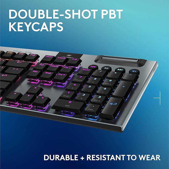 Logitech G915 X Lightspeed Wireless Gaming Keyboard (Clicky) - Black | Low Profile, Mechanical Switches, Double-Shot PBT Keycaps, RGB lighting, Aluminum finish, PC/Mac Compatible