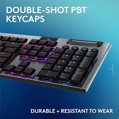 Logitech G915 X Lightspeed Wireless Gaming Keyboard (Clicky) - Black | Low Profile, Mechanical Switches, Double-Shot PBT Keycaps, RGB lighting, Aluminum finish, PC/Mac Compatible