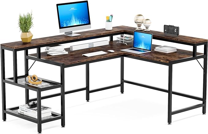 L-Shaped Computer Desk, Extra Large, Brown
