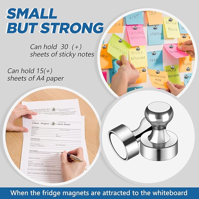 LOVIMAG Fridge Magnets 25Pcs, Magnet for Refrigerator Whiteboard, Silver | Small Strong Neodymium Metal Cute Push Pin for Classroom, Kitchen, Accessories Decorative, Office, Calendar