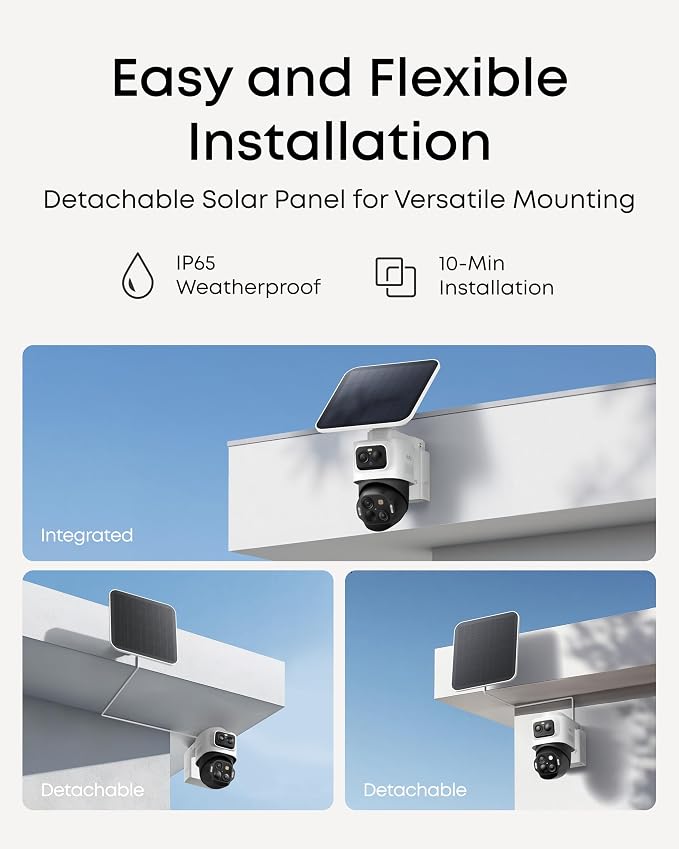 eufy Security eufyCam S4,4K Solar Camera Wireless Outdoor, 3-Lens Bullet-PTZ Cam, 360° Coverage, 8X Auto Zoom, AI Recognition,AI Track, Color Night Vision, 0 Monthly Fee, Built in 32 GB Storage