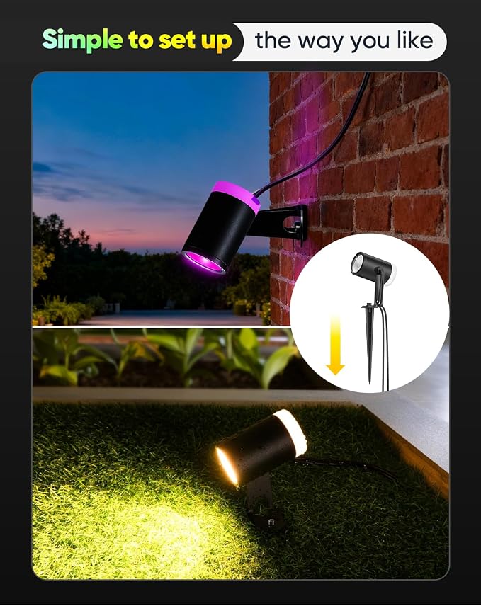 GZBtech Outdoor Landscape Smart Lights 6-Pack, Plug-in RGBIC+CCT Color Changing LED Spotlights, IP65 Waterproof, App Control Work with Alexa, Dimmable Aluminum LED Pathway Lights for Garden Yard Decor