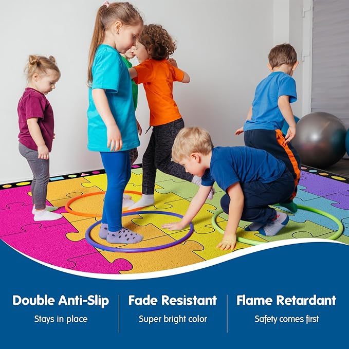 Booooom Jackson Classroom Rug 13'x10'4'' Puzzle Classroom Seating Rug for School Learning Area, Children's Colorful Seating Rug Classroom Carpet with Non-Slip Backing(Seats-30)