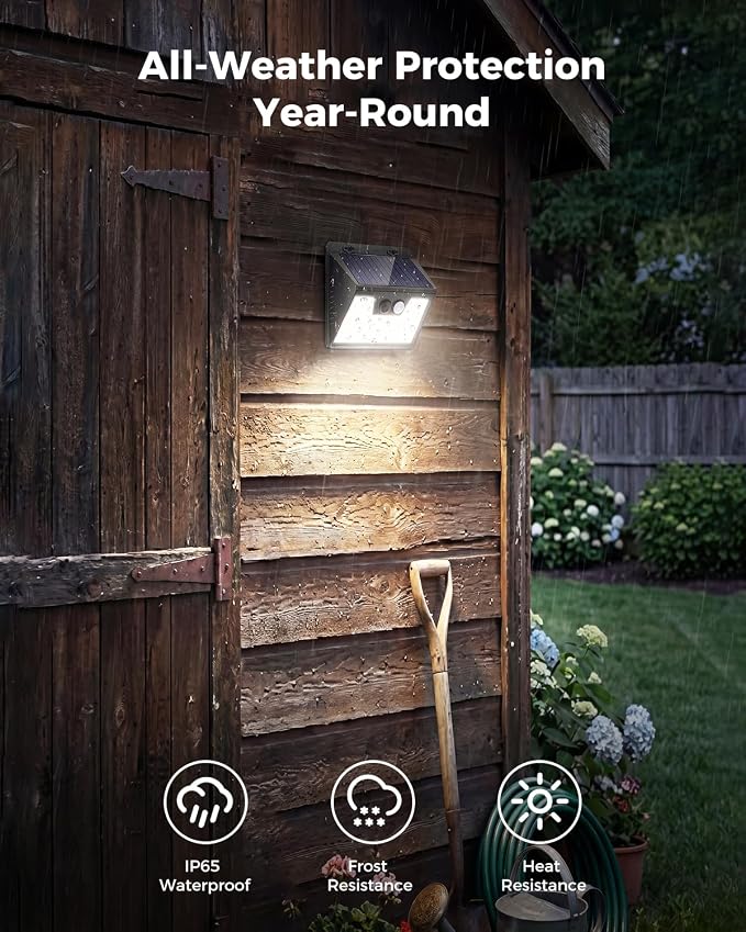 Peasur Solar Powered Lights Outdoor, 140 LED 8Pack Motion Sensor Light Outside, IP65 Waterproof Fence Security Lighting with 3 Modes for Yard Wall Garden Cool White