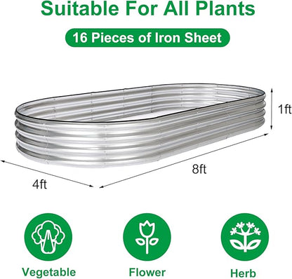 JERIA 2 Pcs 8×4×1ft Oval Raised Garden Bed,Galvanized Raised Garden Bed Kit Outdoor Metal Gardening Planter Box for Vegetable, Fruits, Flower，Herbs