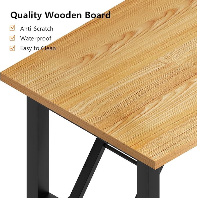 Need Home Office Desk - 62 Inches Large Computer Desk Sturdy Black Table Foldable Desk Gaming Computer Table No Assembly Required Teak AC5BB(157.5 * 60) | Black Frame Writing Gaming Work Table/Foldable Home Office Desk/Sewing Table, No Assembly Required