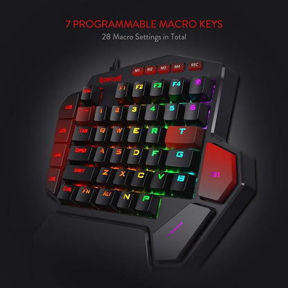 Redragon K585 Wired One-Handed RGB Gaming Keypad, Tactical 42-Key Layout | On Board 28 Combo Slots 4 Profiles Keyboard, USB Pass-Through Port, 16.8M Colors, Swap-Ready Socket, Detachable Wrist Rest