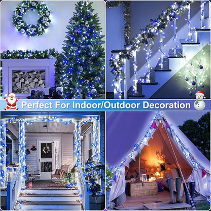 Blue and White Christmas Lights, 66FT 200 LED Plug in Christmas Tree Lights Outdoor Waterproof, 8 Modes Connectable String Lights for Outside Indoor Patio Garden Party Holiday Decorations