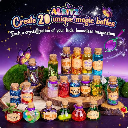 Alritz Fairy Potions Kit for Kids - Magic Potion Making Kit 20 Bottles, Glitter Crystals, Gifts for Girls Ages 6+ Year Old, Creative Craft Indoor Activity Party Birthday