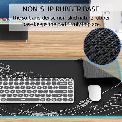 KTRIO Large Gaming Mouse Pad, Desk Mat, 31.5 x 11.8 in, Kanagawa Wave, XL | Smooth Micro-Weave Surface, Artistic Pattern Design, Non-Slip Rubber Base, Durable Stitched Edges, Office & Home Use
