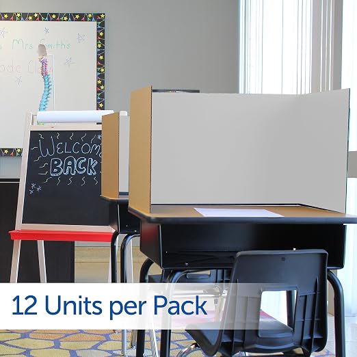 Flipside Products 18”x 48” White Study Carrels, Privacy Boards, Student Privacy and Focus Booth for The Classroom, Desk Divider Cubby for Tests, Made in USA - 12 Pack