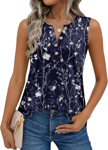 Zeagoo Womens Tank Tops Summer Sleeveless Tops Loose Button Henley Shirts Crew Neck Dress Casual 2026 Clothes