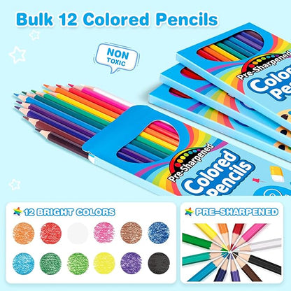 V-Opitos 288 Count Colored Pencils for Kids, 24 Pack Bulk Colored Pencils in 12 Colors, Pre-sharpened Coloring Pencils, Ideal School Supplies & Classroom Prizes, Kids Party Favor