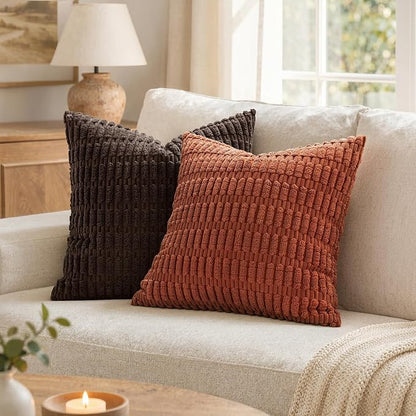 MIULEE Fall Pack of 2 Corduroy Decorative Throw Pillow Covers 16x16 Inch Soft Boho Striped Pillow Covers Modern Farmhouse Home Decor for Sofa Living Room Couch Bed Rust