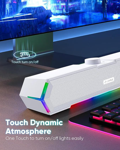 LENRUE G11 Computer Speakers for Desktop, Touch Lights PC Speakers with Surge Clear Sound, USB C/USB Powered for Computer Desktop PC Laptop Monitor (White)
