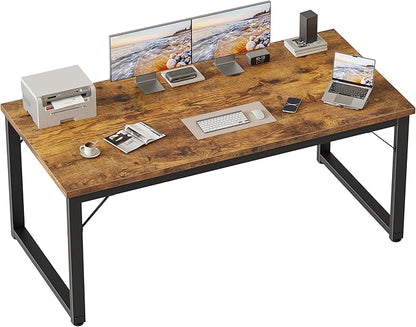 Mericonia 54 Inch Computer Desk, 1" Thick Large Office Table, Brown | Modern Simple Style, Heavy Duty Industrial Frame, Study & Writing Table for Home Bedroom Work