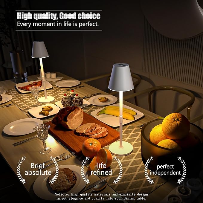 Modern LED Cordless Table Lamp, 4000mAh Rechargeable Battery, 3 Level Brightness Night Light, Metal Shell, Minimalist Design, for Couples Dinner/Coffee Table/Restaurant/Bedroom, White