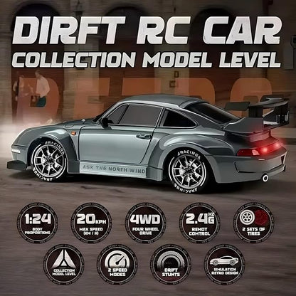 1:24 Scale RC Drift Car with LED Lights, 25km/h 4WD High Speed, Dual Batteries 50+ Min Play, 2.4GHz Remote Control, Multi-Surface Drift Tires, Racing Toy Vehicle for Adults Boys Girls, Royal Enforcer