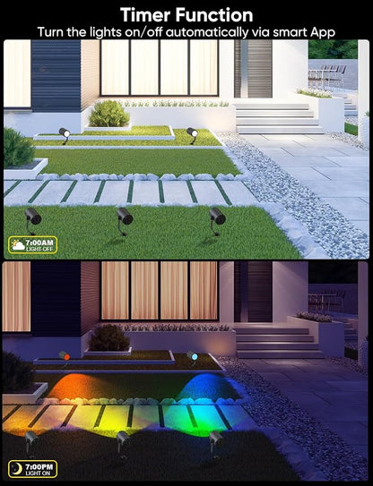 APPECK Smart Landscape Lighting Kit 12W, 2 Pack Outdoor Spot Lights RGBCW | Color Changing Landscape Lights, White Adjustable, for Garden Pathway Yard, Daily Holiday Decor, App/Remote/Voice Control