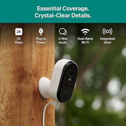 Arlo Essential Security Camera 2K (2025 Release) + 6 Months of Secure Plus Plan - Continuous Wired Plug-in Power Outdoor Camera, Person Recognition, Package Detection, Animated Preview, 2 Cam, Black