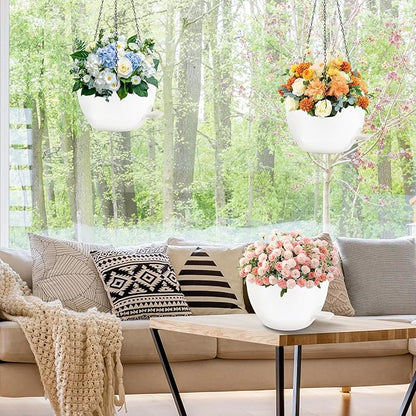 10 inch Hanging Planters for Indoor Plants, 3 Pack Self-Watering Hanging Planter Pots with Chain and Drainage Holes, Outdoor Plastic Hanging Baskets for Garden Home Decor (White, 3pcs/10inch)