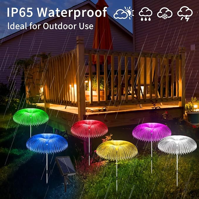 Solar Garden Lights 7 Color Changing Warm White Jellyfish lamp Decor | 6 sets is more cost-effective， Enlarged solar Panel，12Hour All-Night Glow IP65 All Weather Proof，Dusk-to-Dawn Auto Sensor