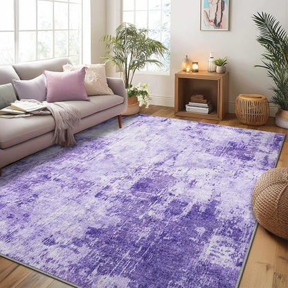 RELEANY Washable Area Rugs 8'x10' Non-Slip Modern Abstract Soft for Living Room Entryway Bedroom Kitchen, Print Pattern, Purple Gray Pink White