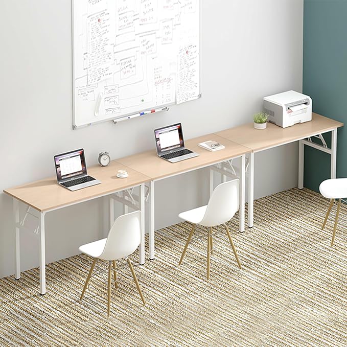 Need Office Computer Desk 47.2x23.6 in Sturdy Folding Laptop Table Pink Oak | White Frame Writing Gaming Work Table/Foldable Home Office Desk/Sewing Table, No Assembly Required