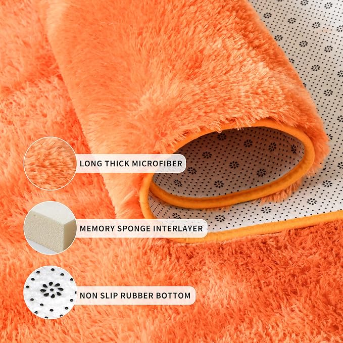 Tepook Orange Area Rugs for Living Room Bedroom, 5x8 Fluffy Shaggy Fuzzy Rug for Kids Room, Large Plush Shag Carpet for Nursery Dorm Classroom Playroom Home Decor Aesthetic