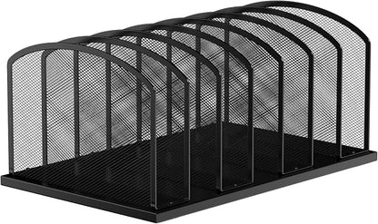MINDEPOT Desk File Organizer 7 Sections Upright Mesh File Sorter Organizer for Desk, Office Organization File Holder for Home, Office & Classroom (Black, 1Pack)