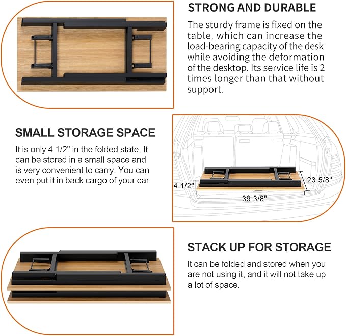 Need Office Computer Desk 39.3 Inch Sturdy Folding Laptop Table Teak | Black Frame Writing Gaming Work Table/Foldable Home Office Desk/Sewing Table, No Assembly Required