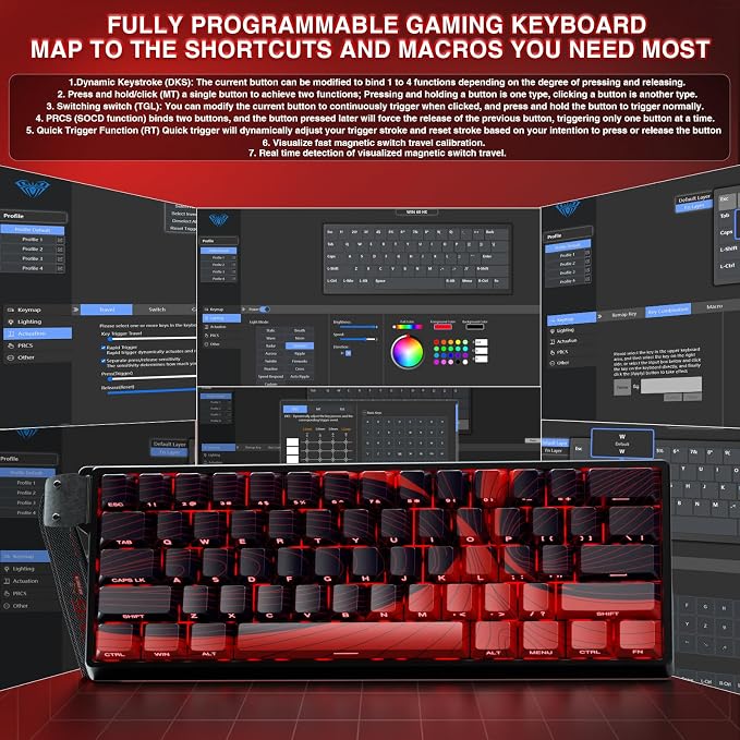 AULA WIN60 HE MAX - 60% Mechanical Gaming Keyboard Wired, Hall Effect Magnetic Switches Hot Swappable, Adjustable Actuation Rapid Trigger Mode, 8000 Hz Polling Rate, 60 Percent Keyboard Compact Design