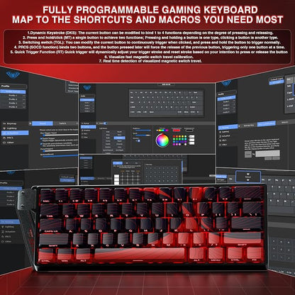 AULA WIN60 HE MAX - 60% Mechanical Gaming Keyboard Wired, Hall Effect Magnetic Switches Hot Swappable, Adjustable Actuation Rapid Trigger Mode, 8000 Hz Polling Rate, 60 Percent Keyboard Compact Design