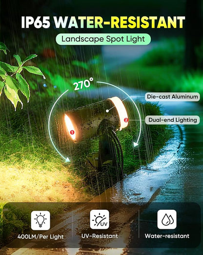 GZBtech Outdoor Landscape Smart Lights 6-Pack, Plug-in RGBIC+CCT Color Changing LED Spotlights, IP65 Waterproof, App Control Work with Alexa, Dimmable Aluminum LED Pathway Lights for Garden Yard Decor