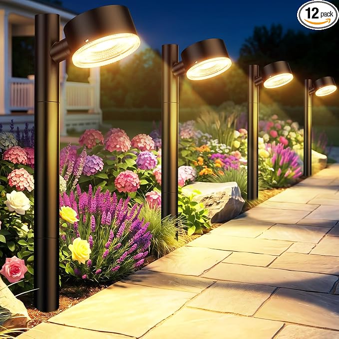 ELECLINK 12 Pack Solar Pathway Lights Outdoor, Adjustable Solar Powered Garden Lights with Bigger LED Lens, Auto On/Off Outdoor Waterproof Solar Lights for Yard Patio Lawn Sidewalk Walkway Driveway