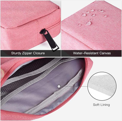 2-PACK Accessories Bag for Women Ladies Travel Organizer, Big+Small Portable Storage Bag Pouch Electronics Accessories Carrying Case Cosmetic Bag for Hard Drive, Mouse, Cable, Adapter, Cellphone, Pink