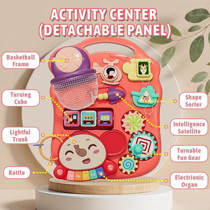 QDRAGON 5 in 1 Walker for Baby Girl, Baby Push Walkers, Assemble as Scooter/Motorbike/Activity Center/Detachable Panel, Walking Toys for Infants, Red
