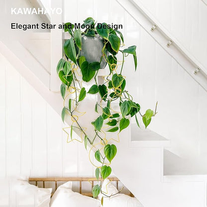 20 Pcs Plant Trellis for Climbing Plants, Chain Trellis, Garden Plant Wall Trellis, Vine Support Houseplant Accessories for Monstera, Pothos, Ivy, Climbing Plants Indoor Outdoor (Gold Moon and Star)
